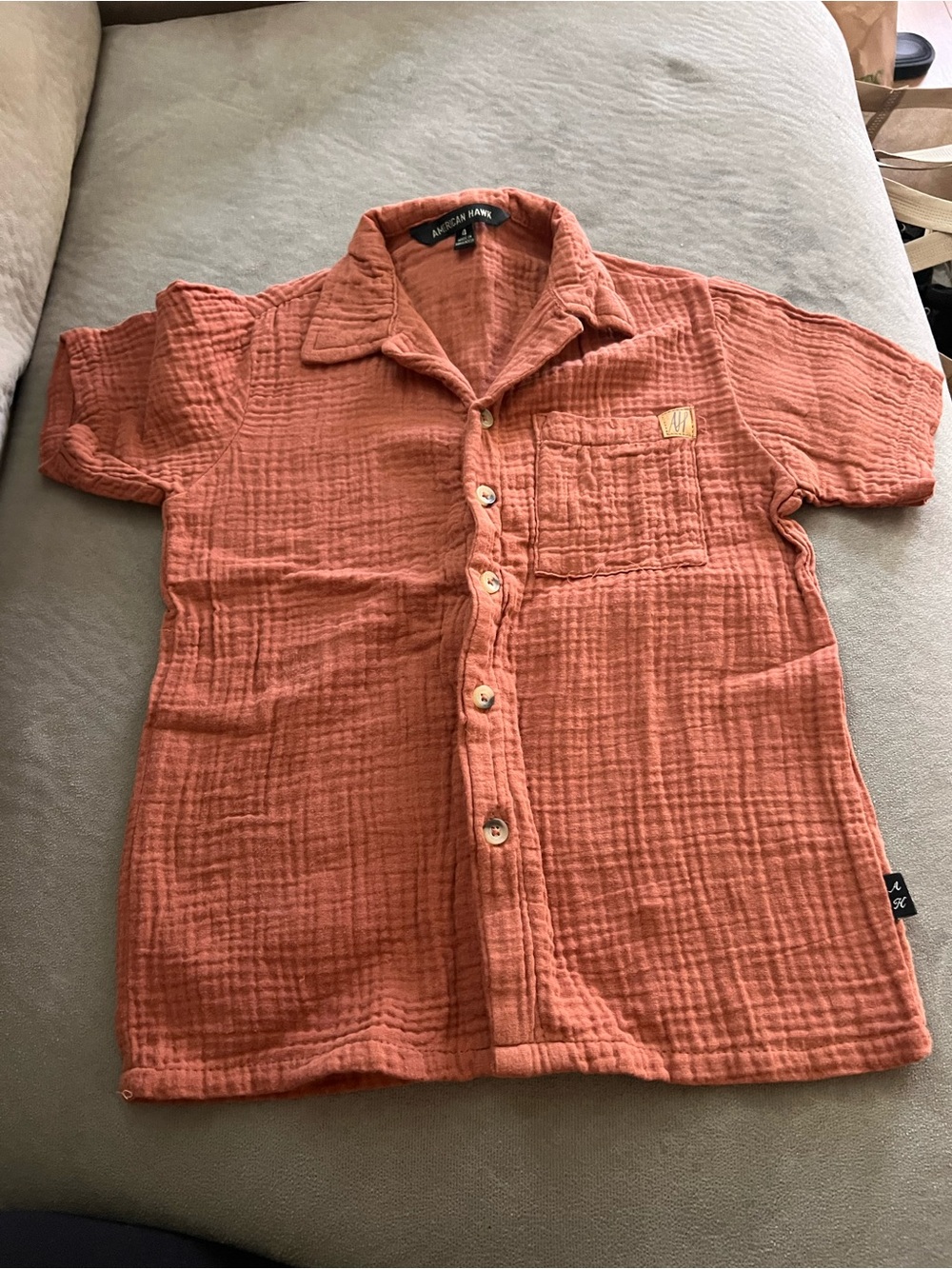Mini Boden Burnt Orange Cotton Gauze Button-Down Shirt